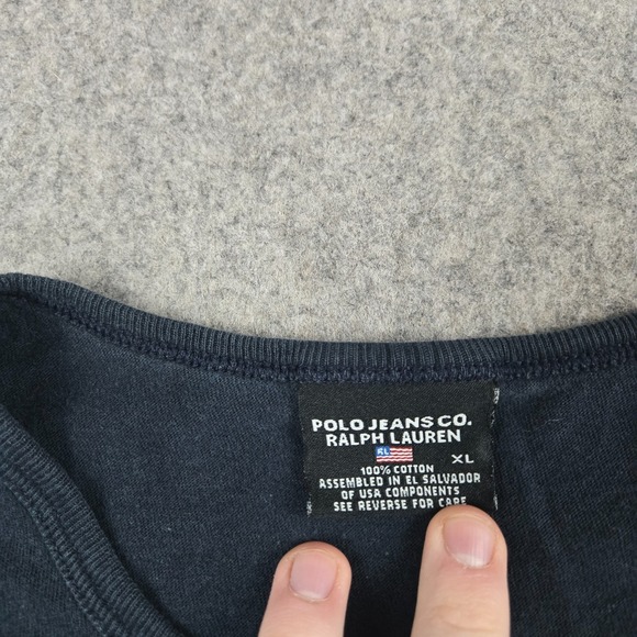 VTG Y2K Polo Ralph Lauren T-Shirt Mens XL Blue Long Sleeve Spellout Flag Skater - Picture 3 of 7
